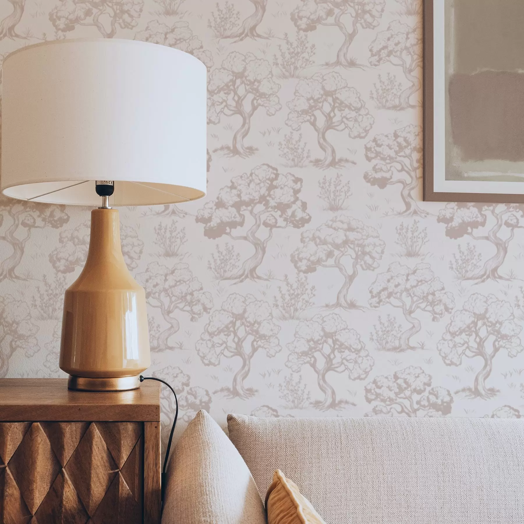 wall murals Монохроматске силуете дрвећа у винтаге стилу, беж шема боја a00210