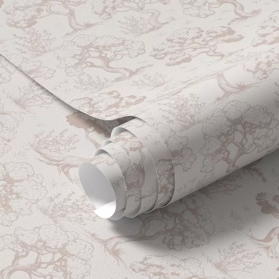 wall murals Монохроматске силуете дрвећа у винтаге стилу, беж шема боја a00210