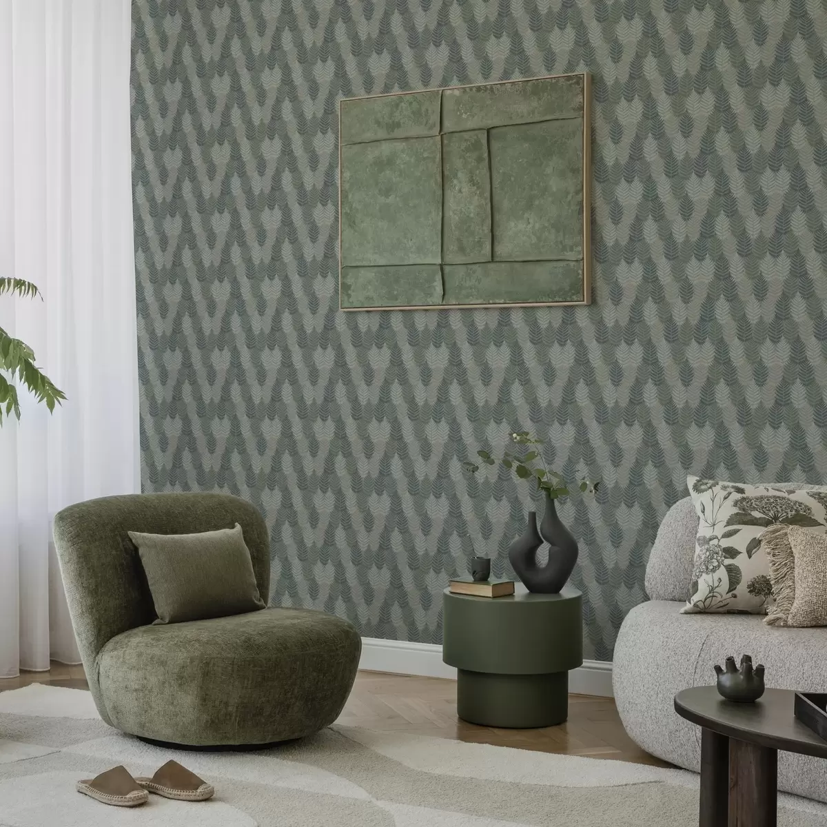 Позадина Листови папрати, геометријски узорак, зелене и плаве боје a00211