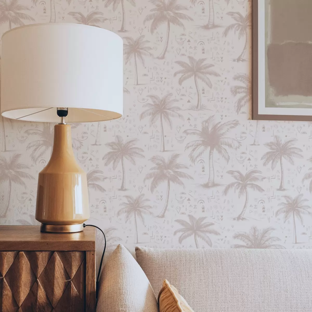 Позадина Палме са етничким симболима, пастелно ружичасти тон a00213