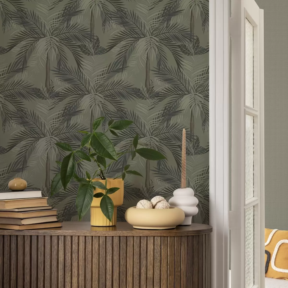 Позадина Палмино лишће на маслинастој позадини, џунгла, тропи a00217