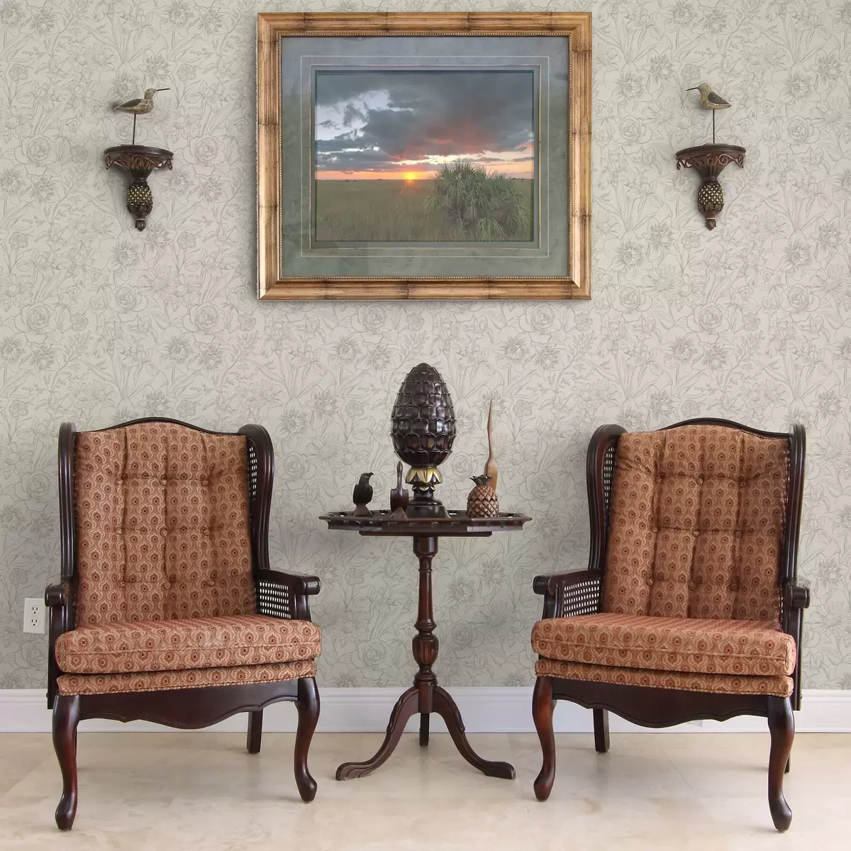 Позадина Контурно цвеће на кремастој позадини, нежни цветни узорак a00218