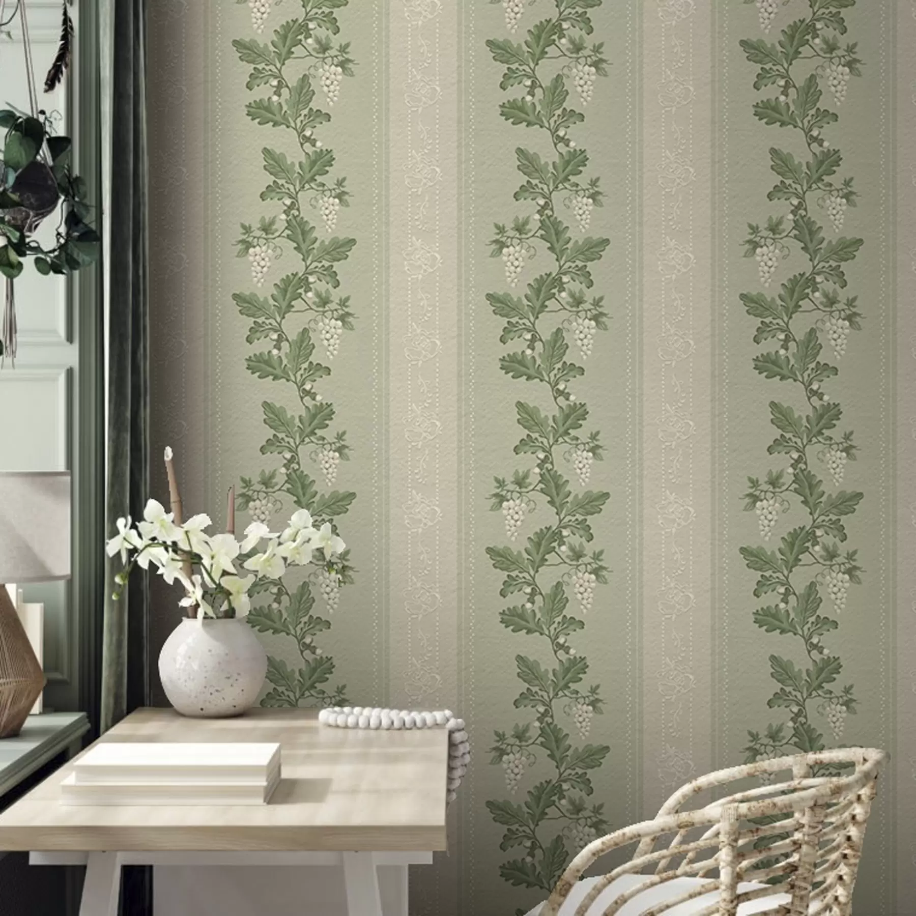 wall murals Грожђе и чипка, зелени класични узорак a00223