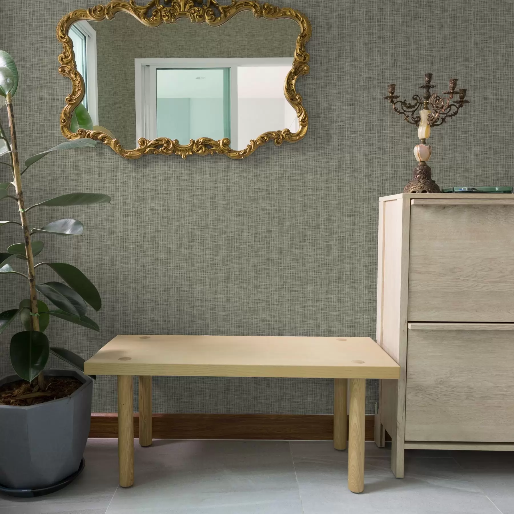 wall murals Текстура сиво-зелене тканине, шара мреже од лана a00235