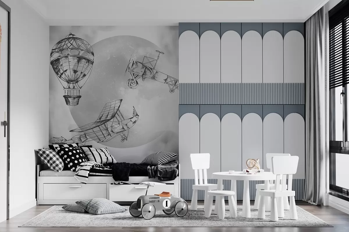 wall murals Ретро авиони на позадини месеца и облака w04085