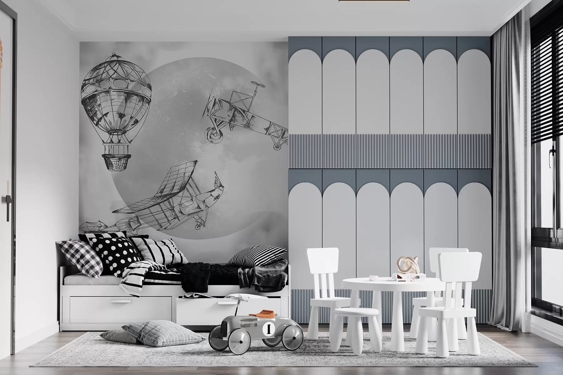wall murals Ретро авиони на позадини месеца и облака w04085