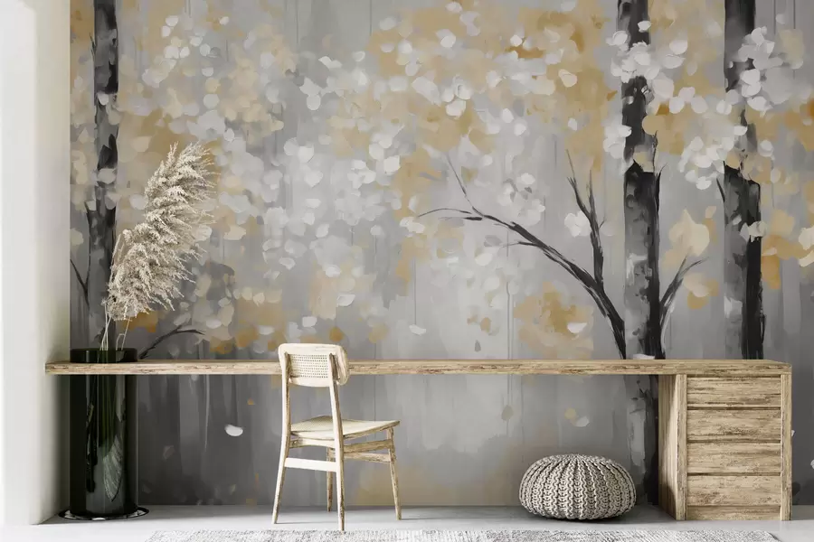 wall murals Апстрактно дрвеће са имитацијом потеза w04017