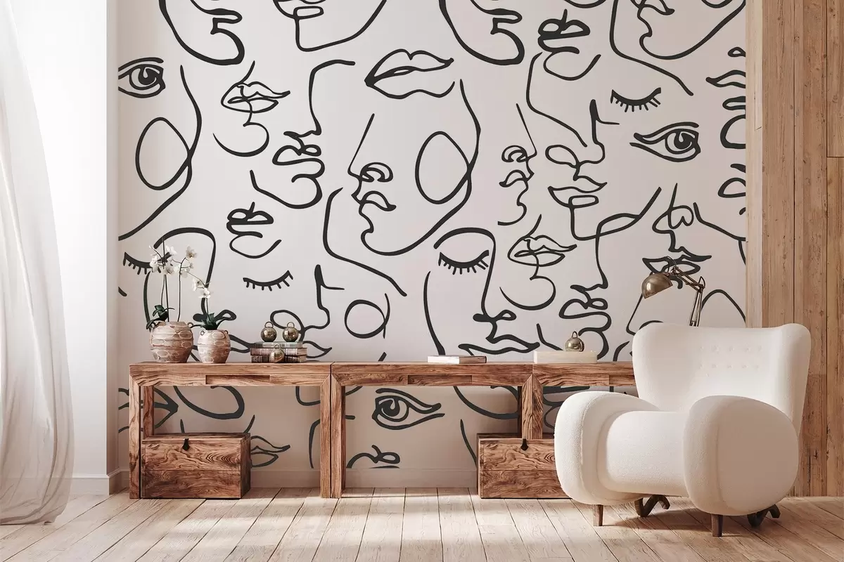 wall murals Апстрактна лица црне боје w04121