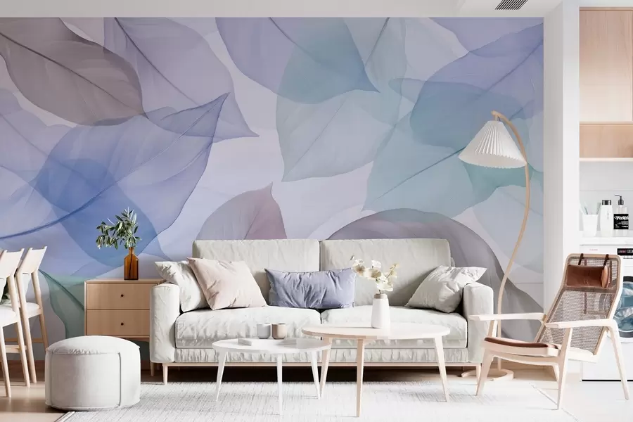 wall murals Провидни листови са жилама у плавим и смеђим тоновима w04075