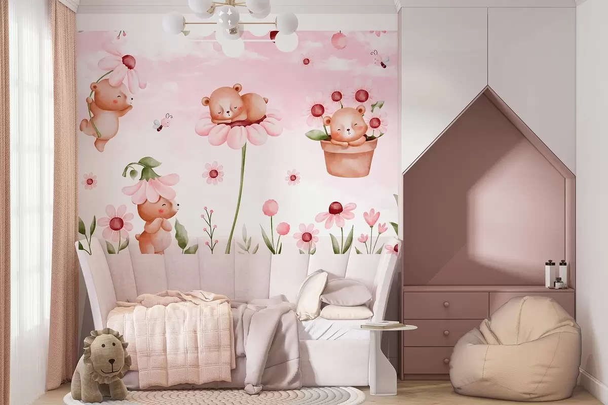 wall murals Медведићи са цвећем, бајковите животиње w04143