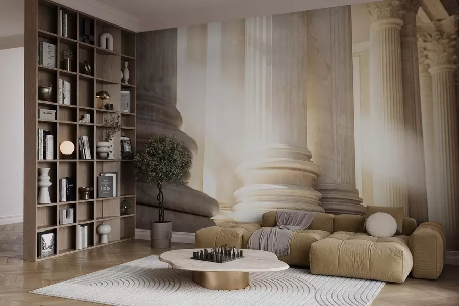 wall murals Стубови, класична архитектура, елегантан дизајн, текстурирана симетрична композиција, неутрална палета боја w09209