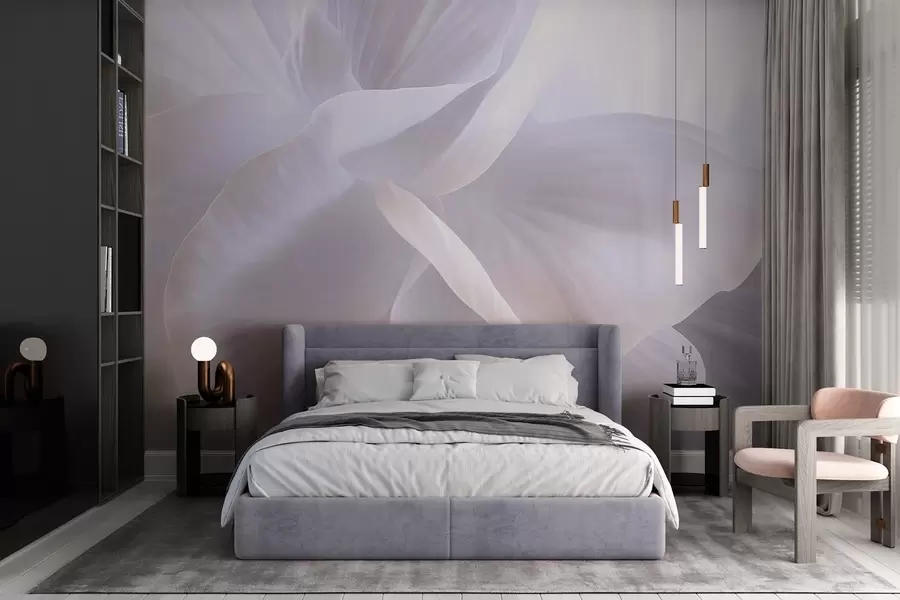 wall murals Апстрактни текстурирани цвет са нежним латицама, меко осветљење, елегантна композиција, минималистичка естетика w09211