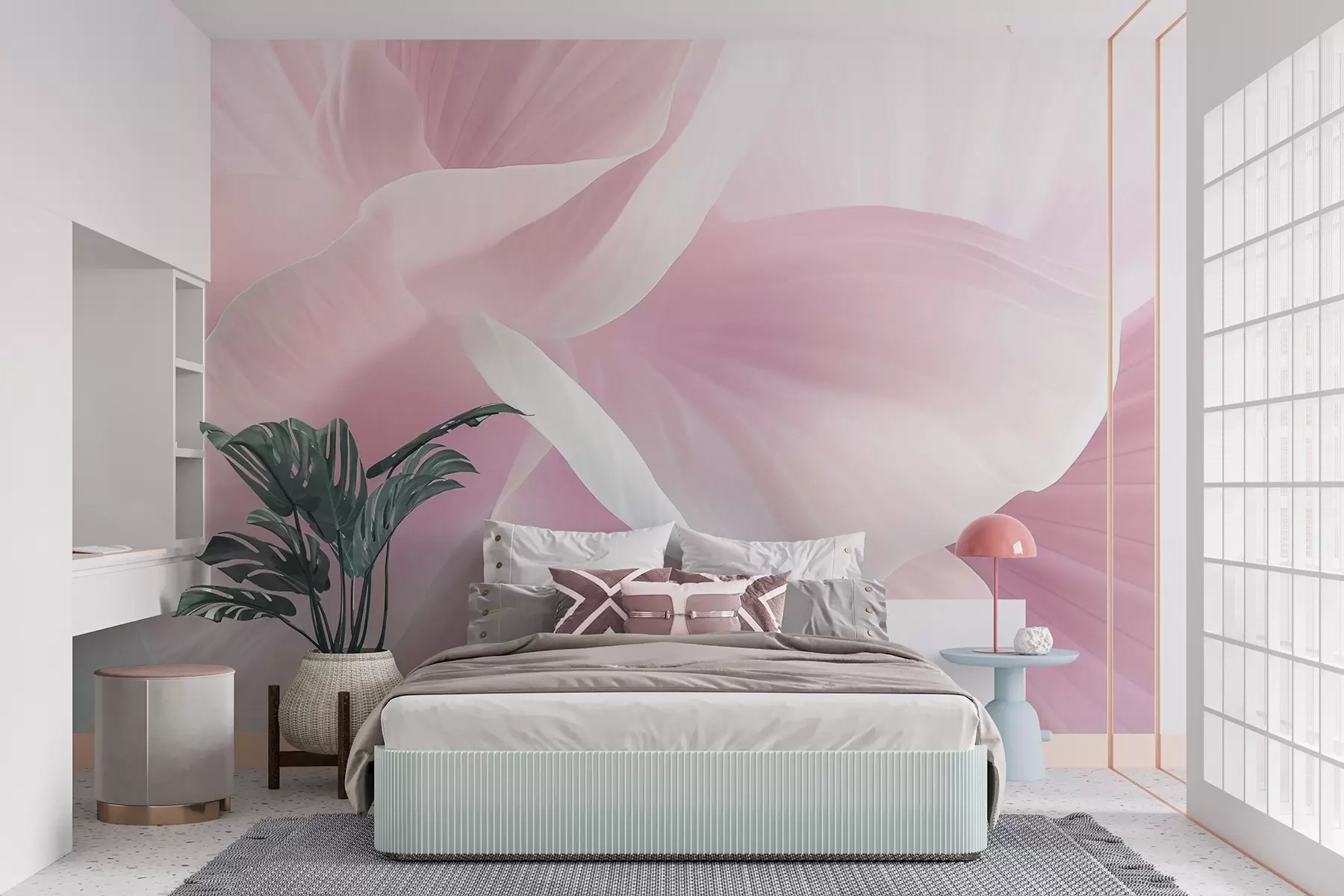 wall murals Апстрактни текстурирани цвет са нежним латицама, меко осветљење, елегантна композиција, минималистичка естетика w09211v1