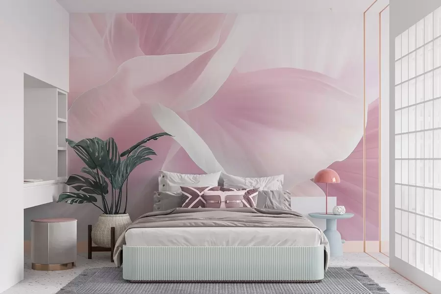wall murals Апстрактни текстурирани цвет са нежним латицама, меко осветљење, елегантна композиција, минималистичка естетика w09211v1