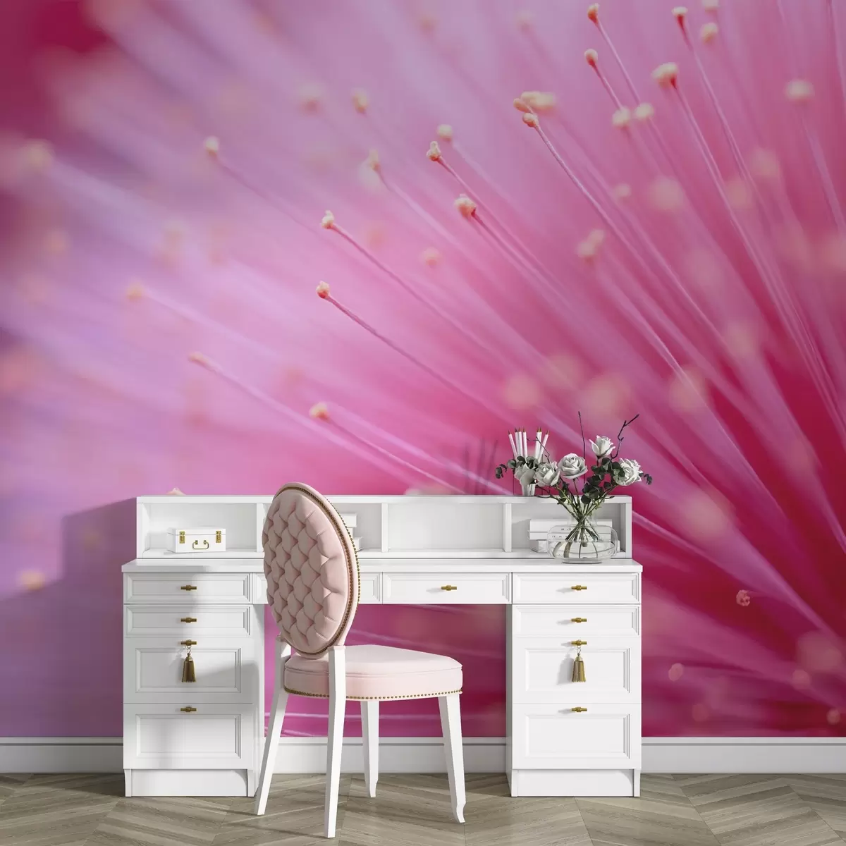 wall murals Ружичасти цветни прашници у макроу, деликатна апстракција w04154