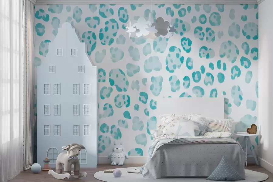 wall murals Леопард принт, текстура вуне, плава боја w04112