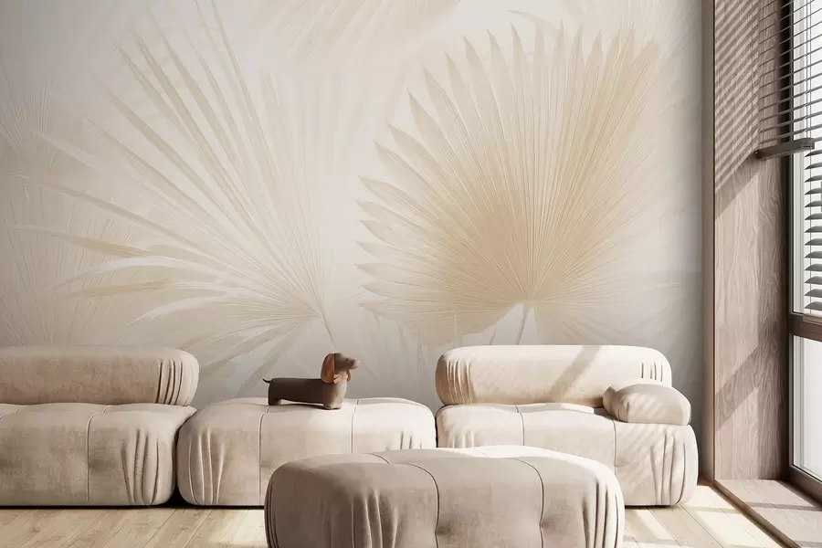 wall murals Мекане лепезе од тропског лишћа на светлој позадини w09084v1