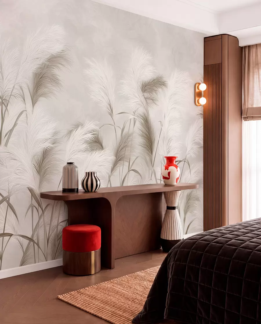 wall murals Елегантна пампас трава цвета у сивим и смеђим тоновима w09150