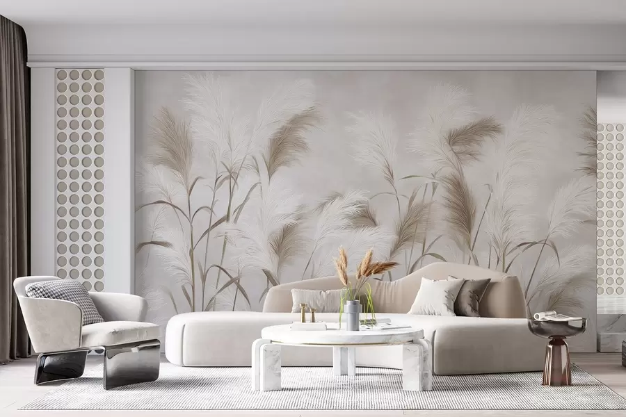 wall murals Елегантна пампас трава цвета у сивим и смеђим тоновима w09150