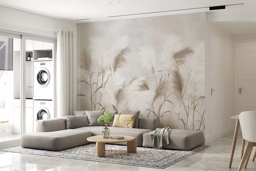wall murals Елегантна пампас трава цвета у сивим и смеђим тоновима w09150