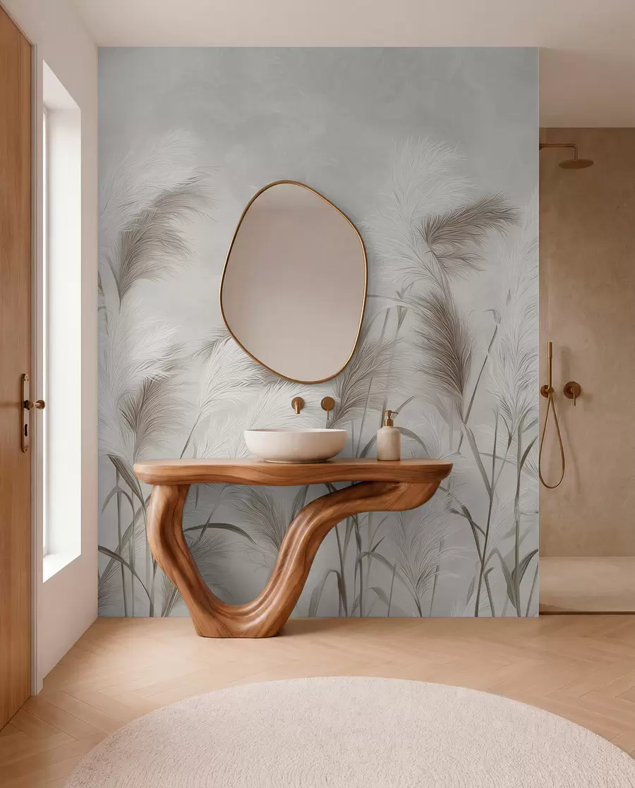 wall murals Елегантна пампас трава цвета у сивим и смеђим тоновима w09150
