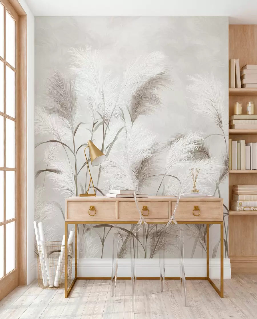 wall murals Елегантна пампас трава цвета у сивим и смеђим тоновима w09150