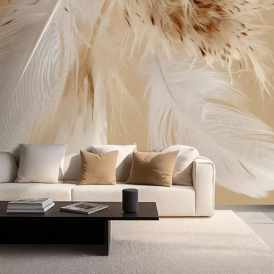 wall murals Светло перје у топлим беж и белим тоновима w09153