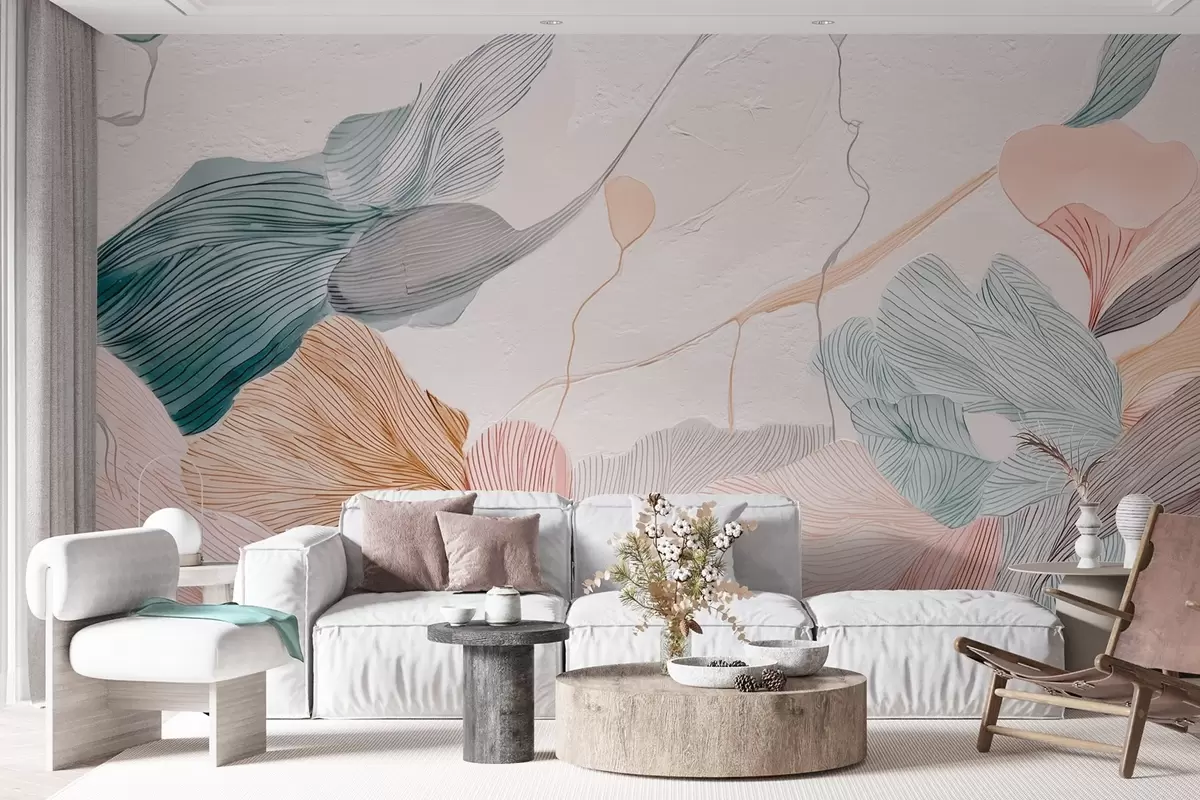 wall murals Апстрактни графички листови у топлим пастелним тоновима w09222