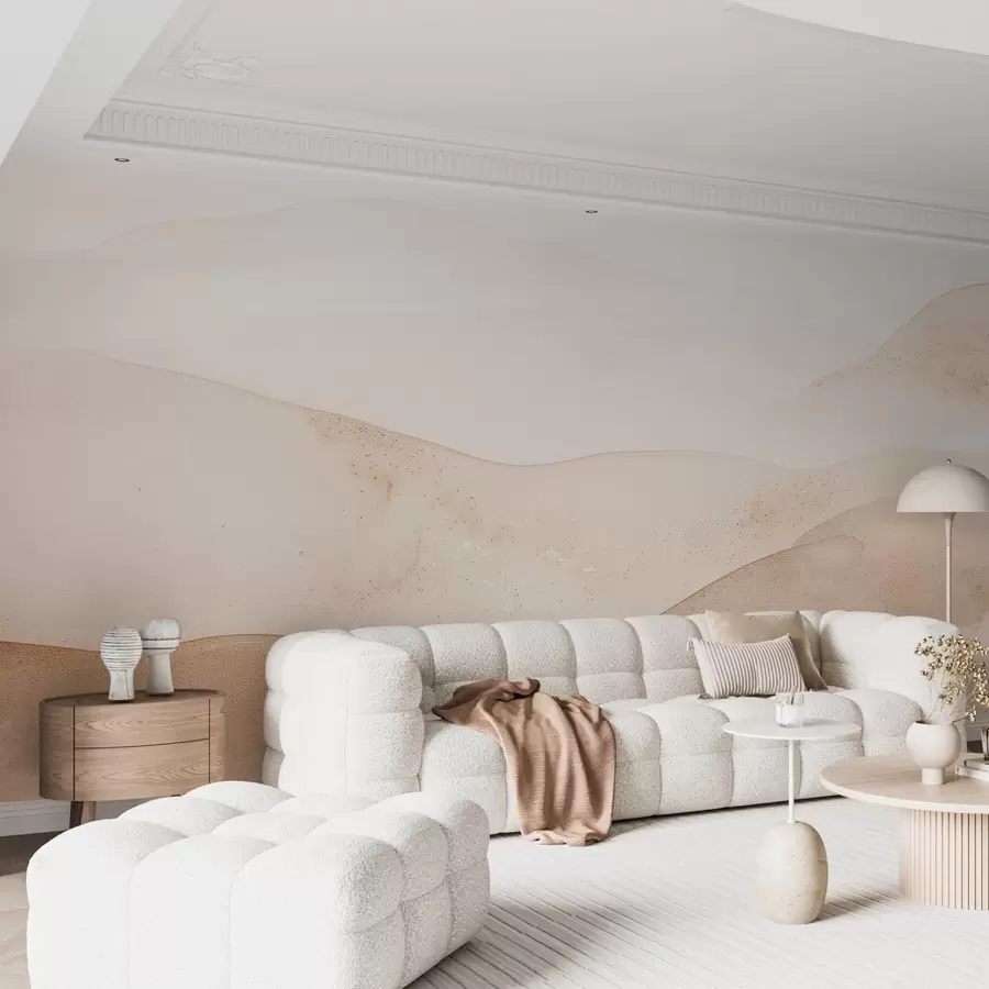 wall murals Планине у акварелном стилу у светло беж нијансама w09223