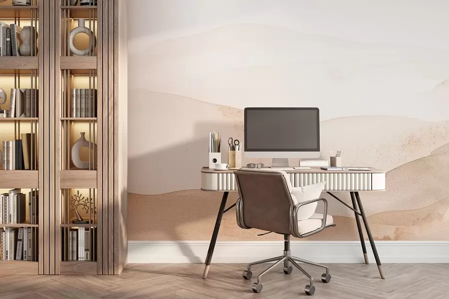 wall murals Планине у акварелном стилу у светло беж нијансама w09223