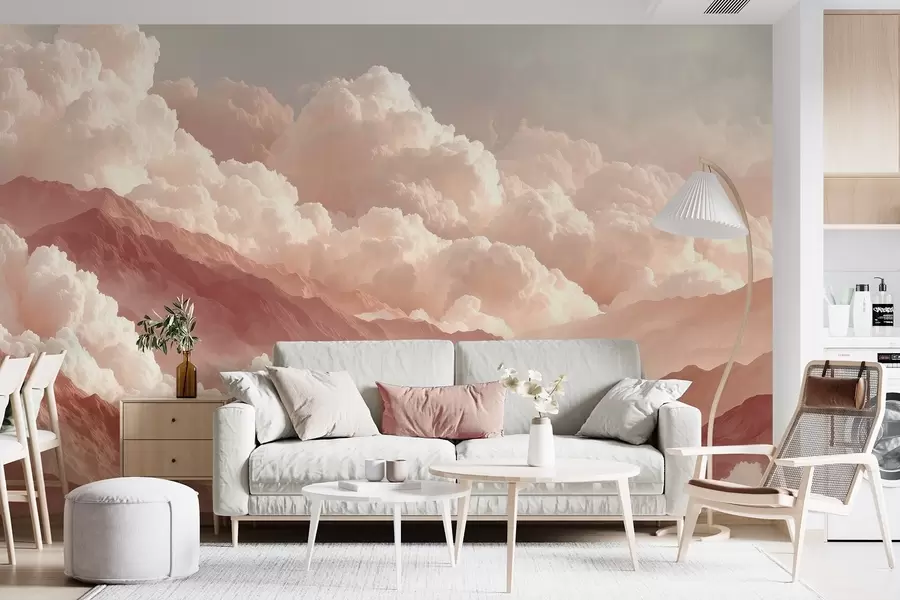 wall murals Топао излазак сунца над планинама са пахуљастим облацима w09226
