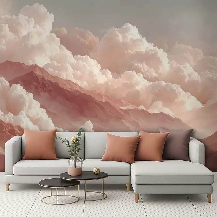 wall murals Топао излазак сунца над планинама са пахуљастим облацима w09226