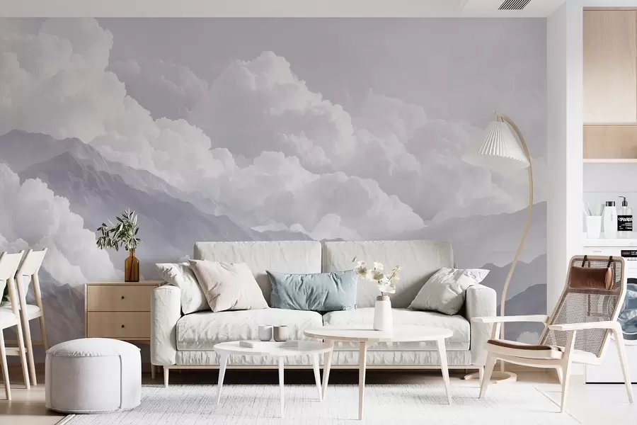 wall murals Меки облаци изнад планина у плавим тоновима w09226v2