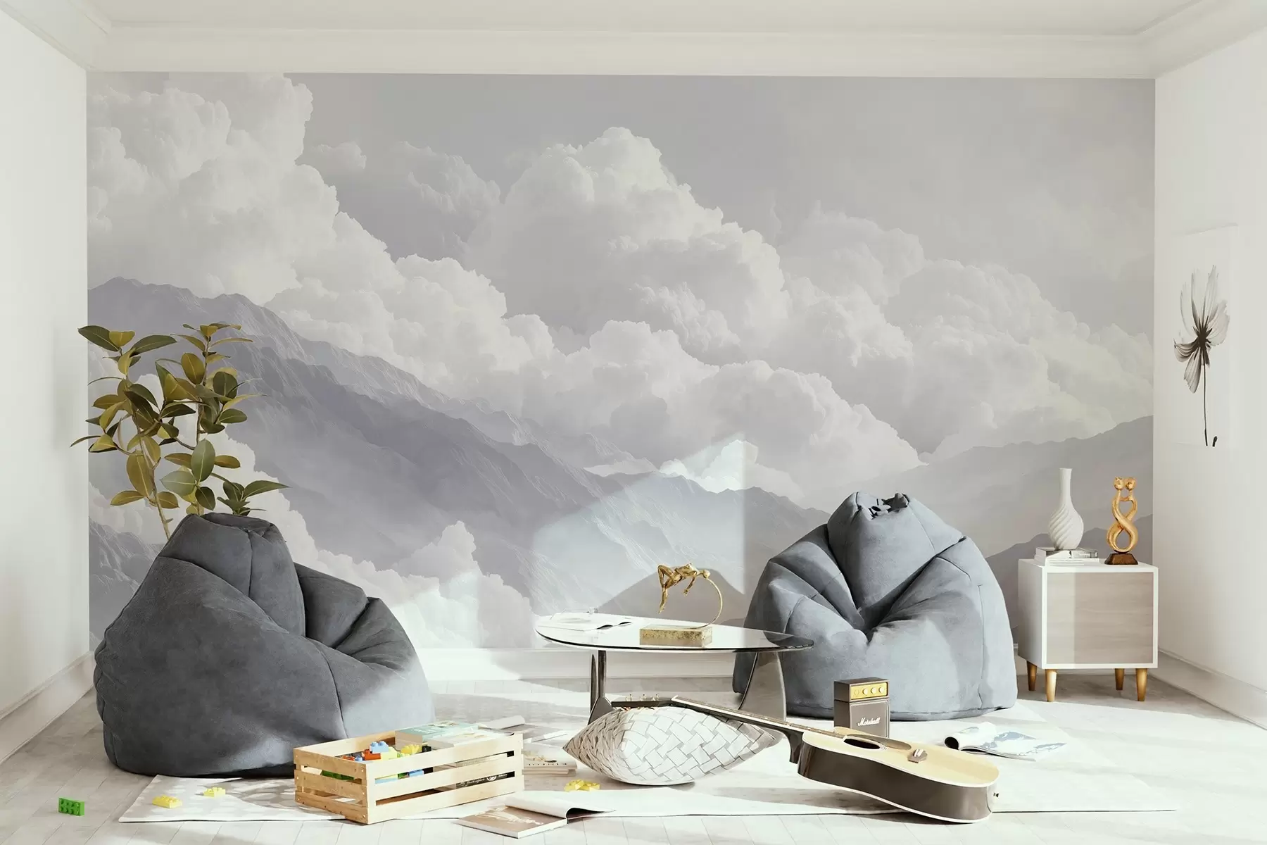 wall murals Меки облаци изнад планина у плавим тоновима w09226v2