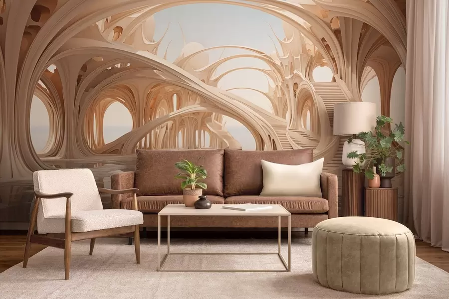 wall murals Фантазијска архитектура са луковима изнад воде w09241