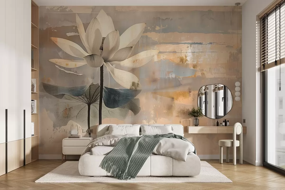 wall murals Имитација акварелног лотоса на апстрактној позадини потеза четкицом w09244