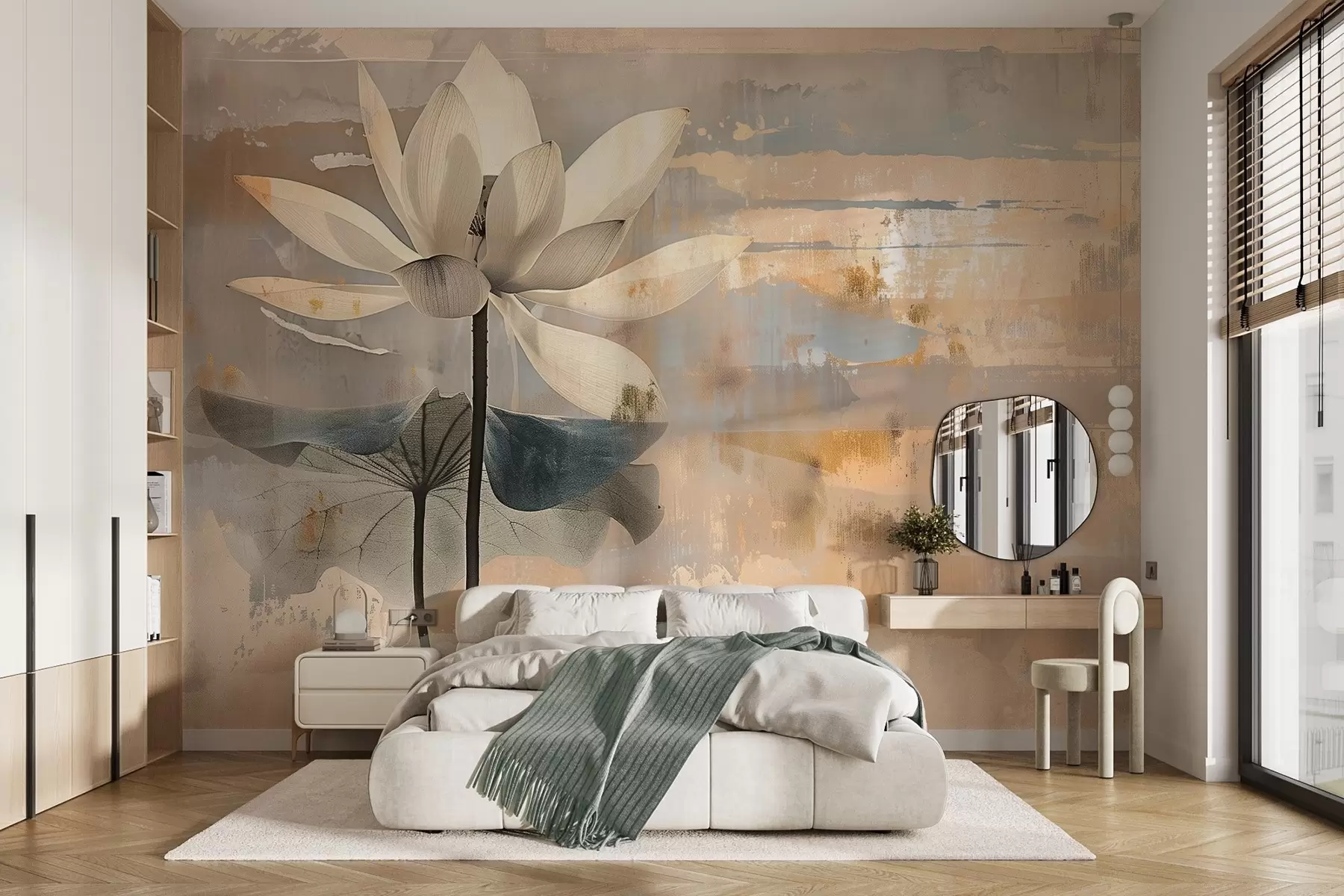 wall murals Имитација акварелног лотоса на апстрактној позадини потеза четкицом w09244