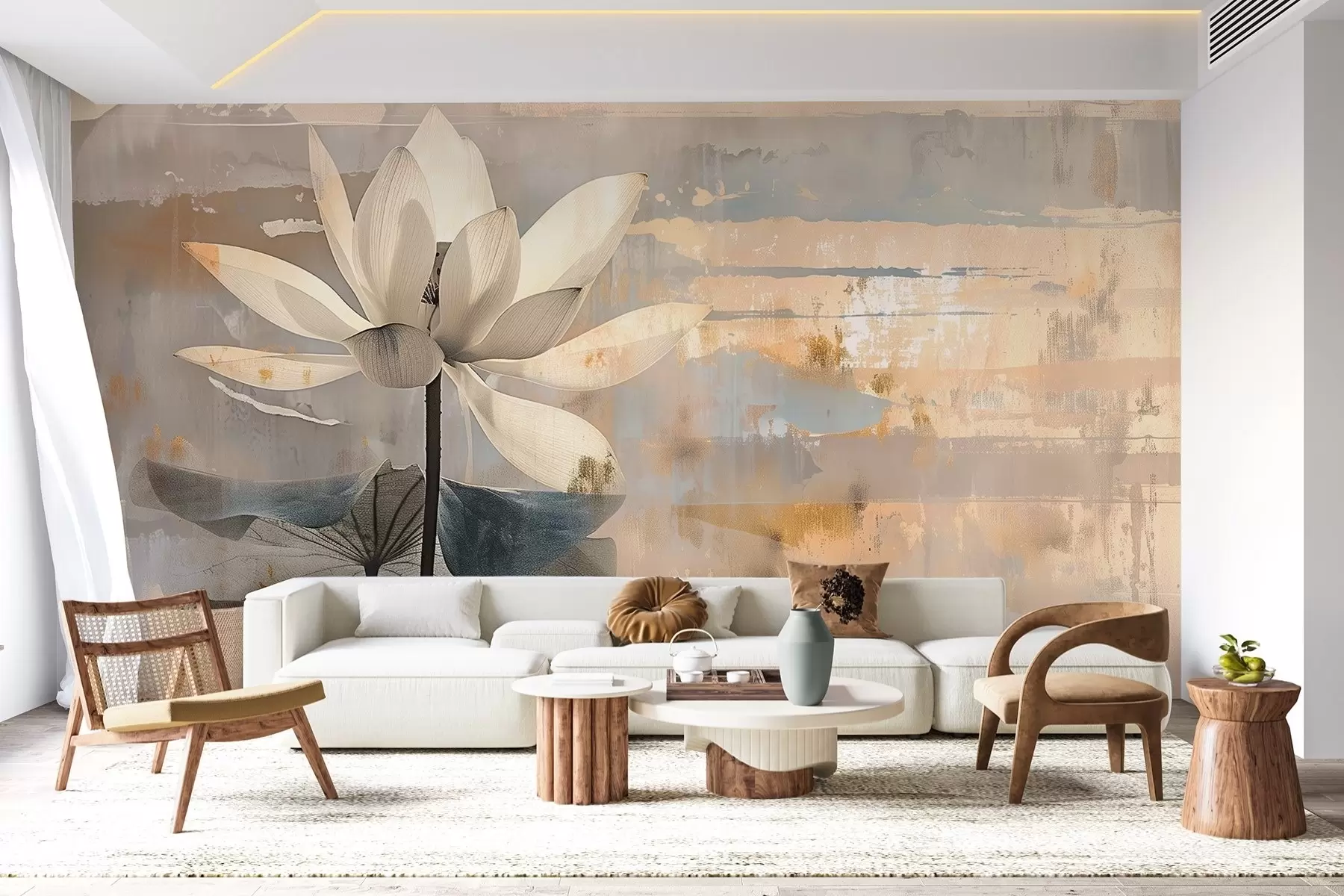 wall murals Имитација акварелног лотоса на апстрактној позадини потеза четкицом w09244