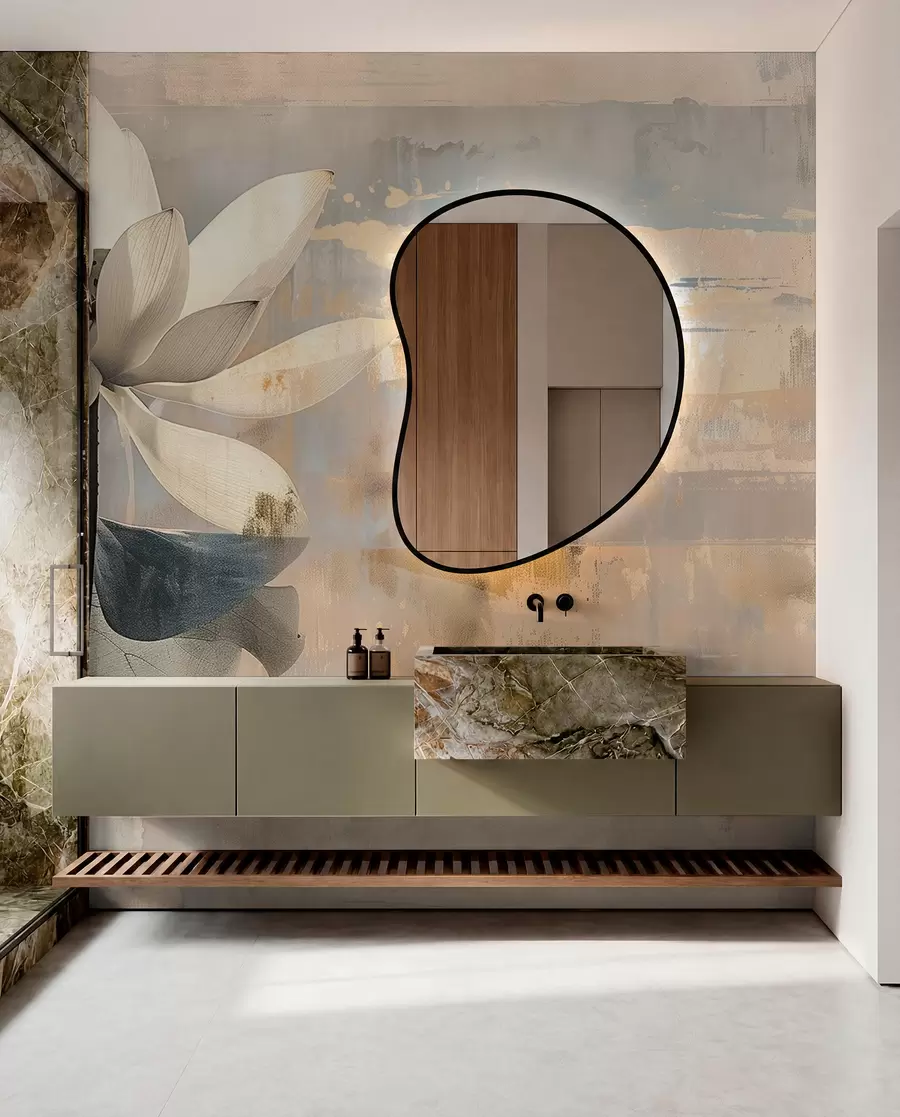 wall murals Имитација акварелног лотоса на апстрактној позадини потеза четкицом w09244