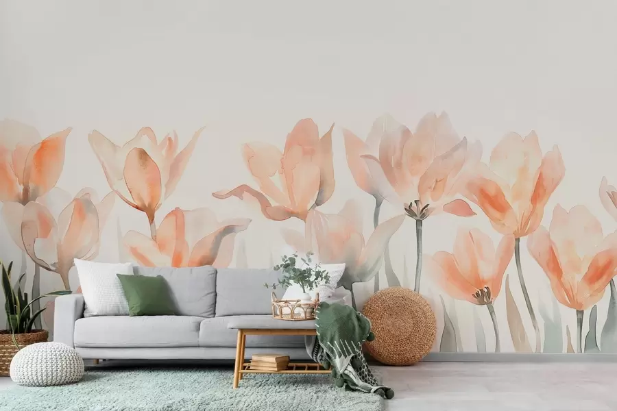 wall murals Свежи акварелни тулипани расту одоздо w04204