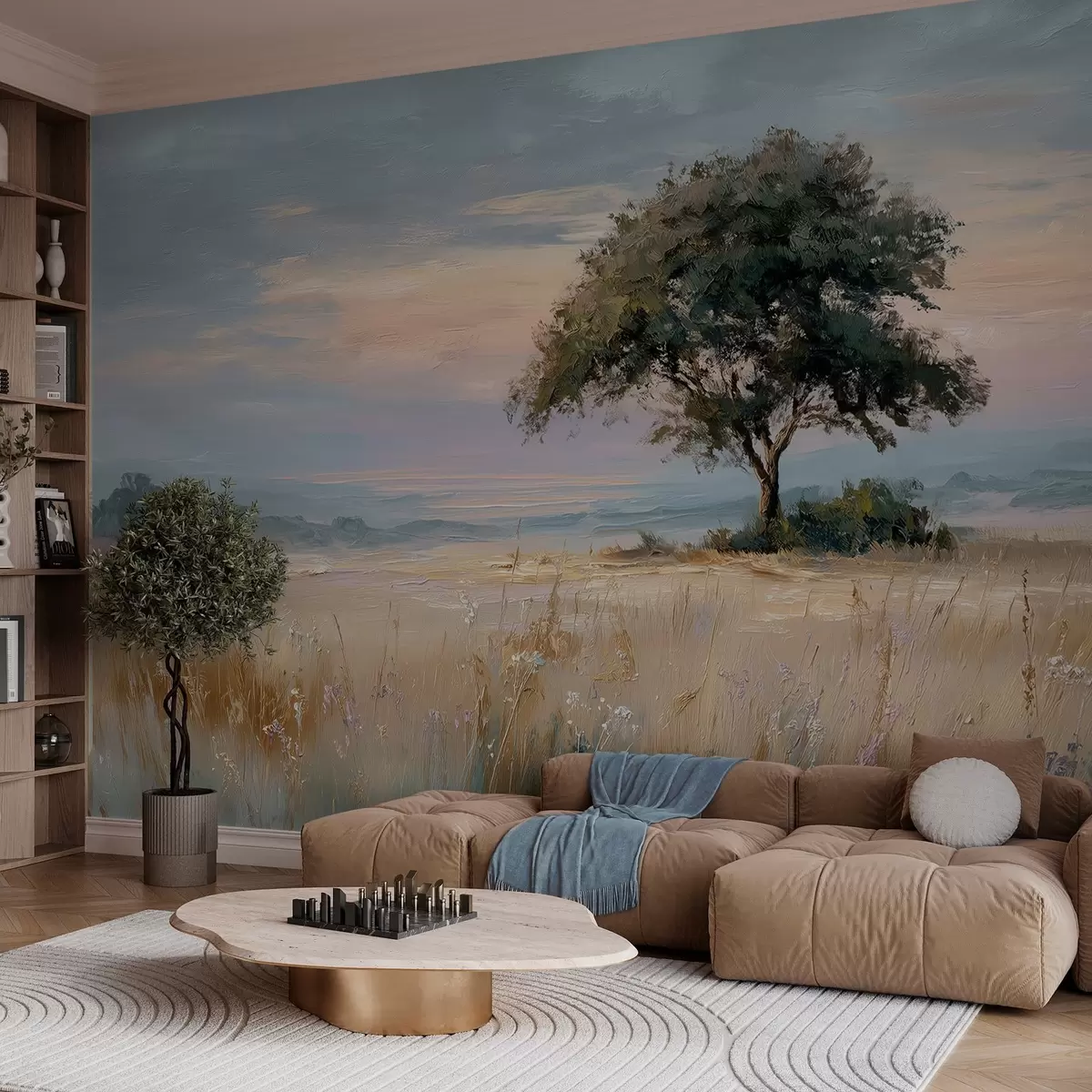 wall murals дрво усред поља у стилу уљаног сликарства w04206
