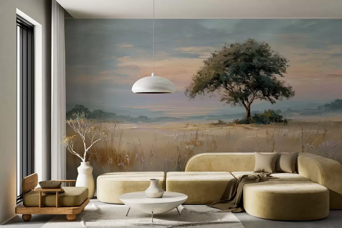 wall murals дрво усред поља у стилу уљаног сликарства w04206
