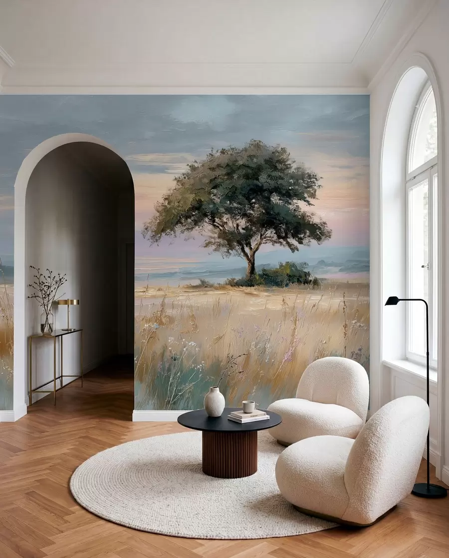 wall murals дрво усред поља у стилу уљаног сликарства w04206
