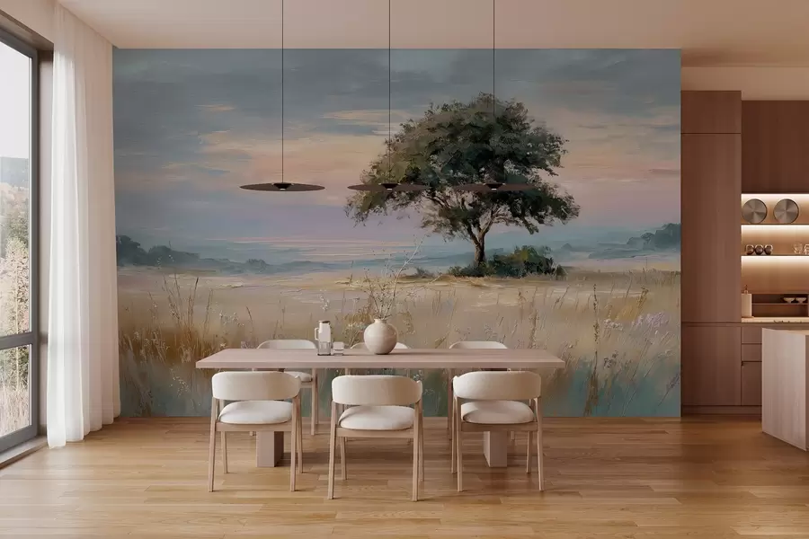 wall murals дрво усред поља у стилу уљаног сликарства w04206