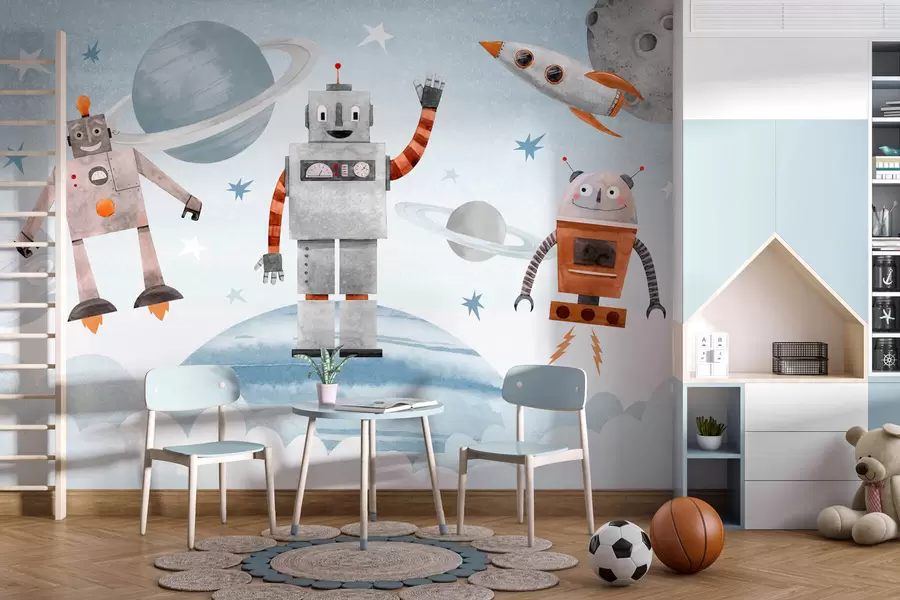 wall murals Роботи у свемиру у стилу акварела w04016
