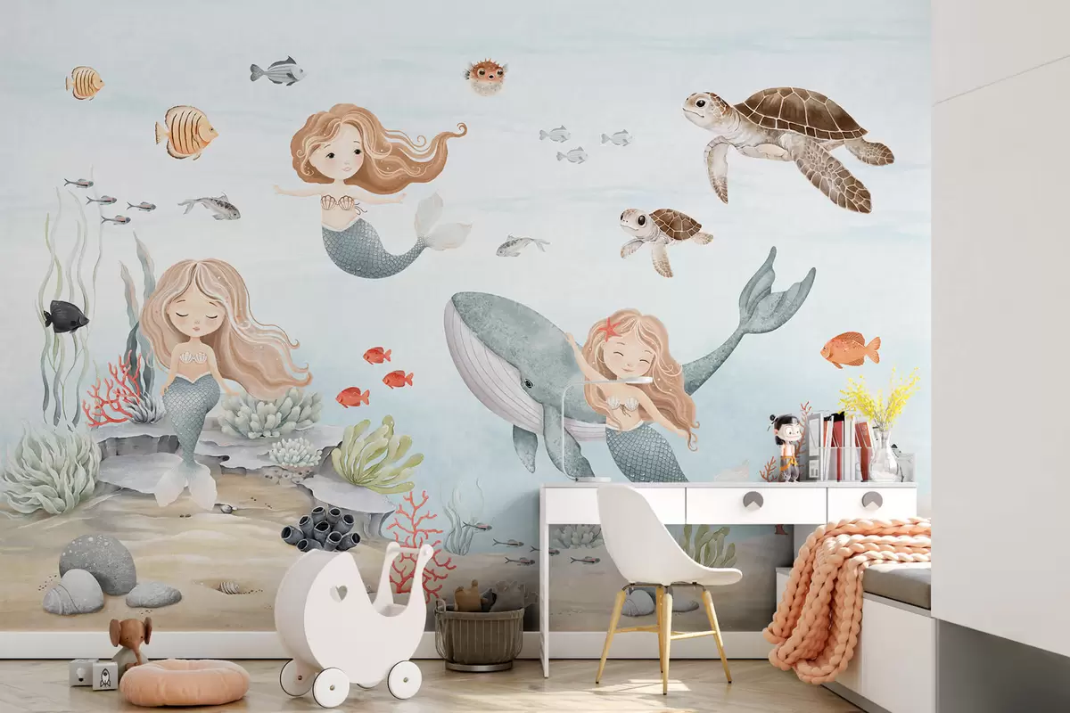 wall murals Подводни свет са сиренама и рибама w04166