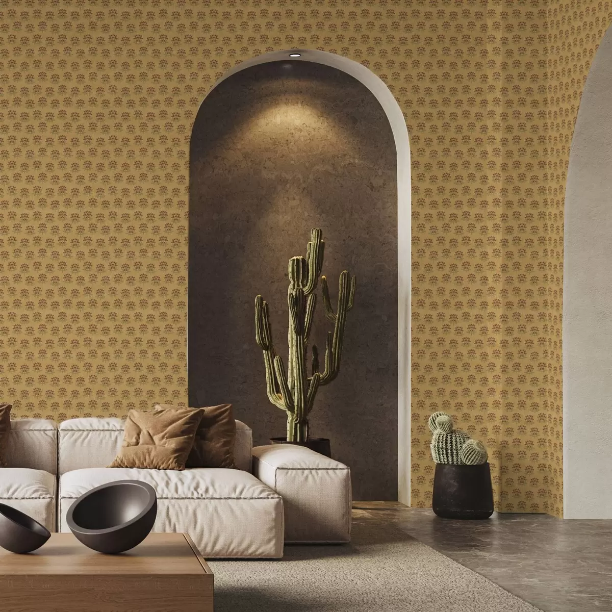 Позадина Ретро цветни узорак са лотосима на жутој позадини a00238