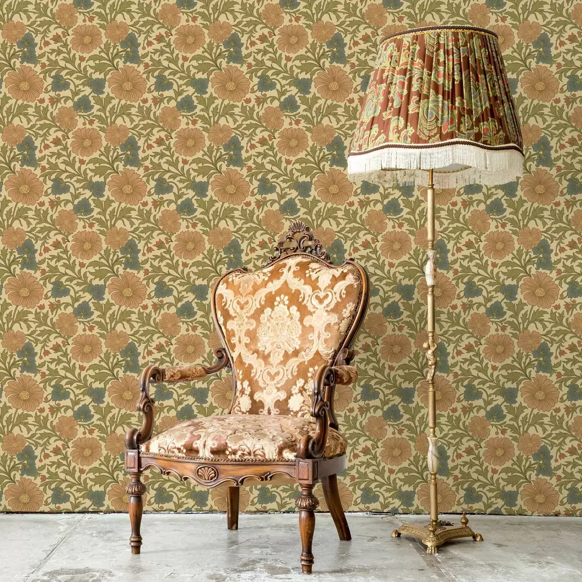 Позадина Ретро узорак са наранџастим и плавим цвећем a00245