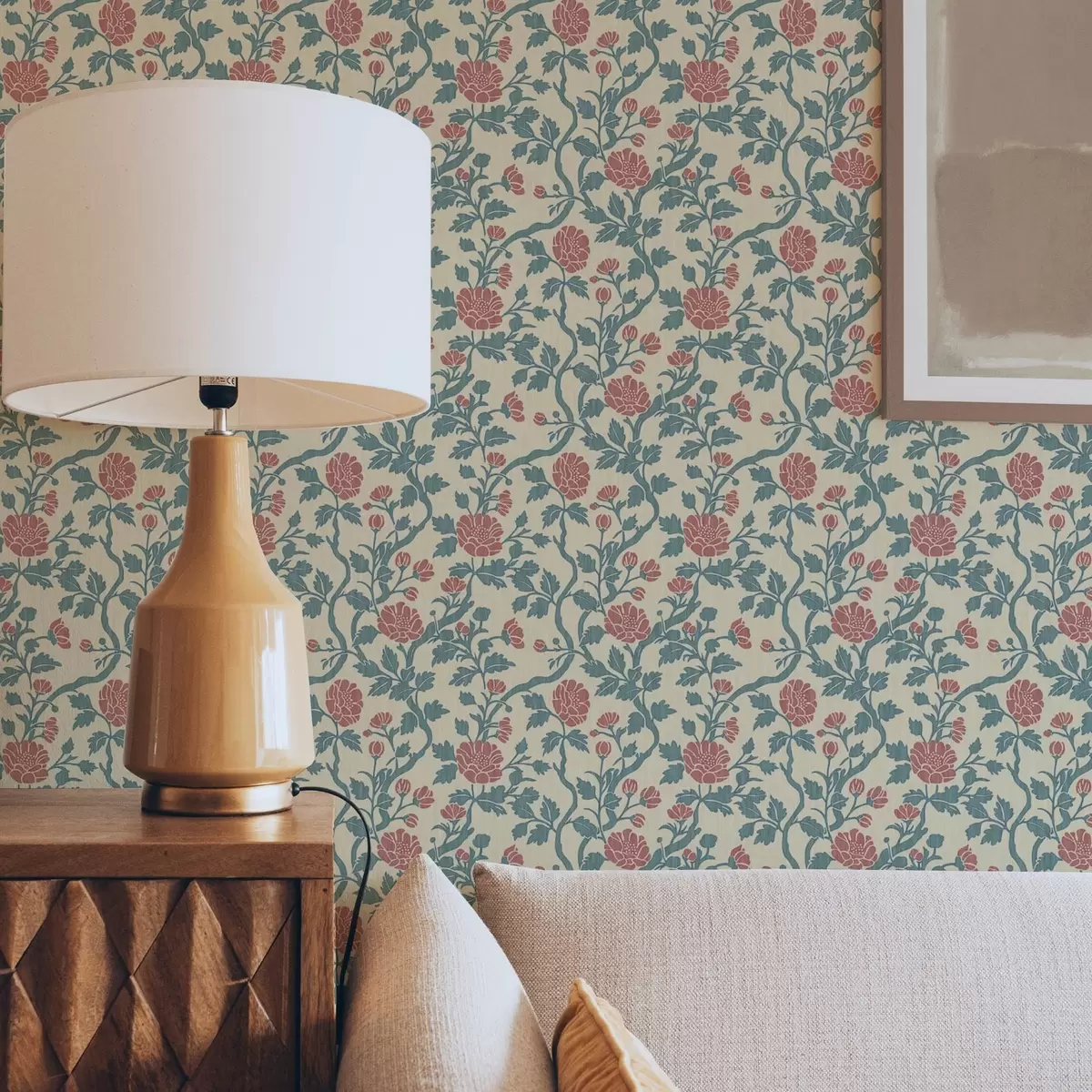 Позадина Ретро узорак са цвећем у црвеној и зеленој боји a00250