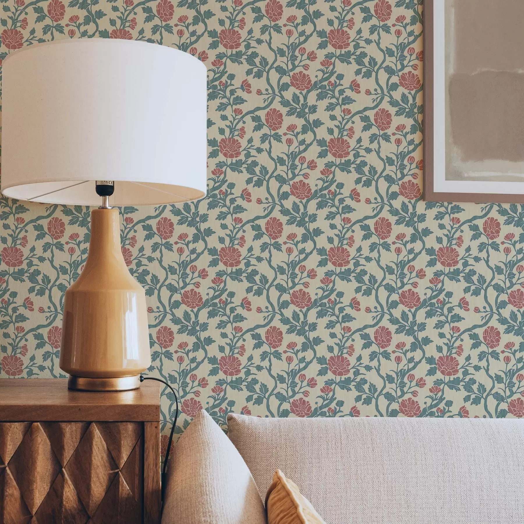 wall murals Ретро узорак са цвећем у црвеној и зеленој боји a00250